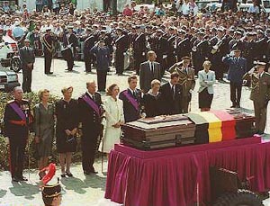 Queen Fabiola wearing white at King Baudouin's funeral