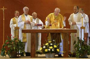 A stripped altar of the Novus Ordo Mass