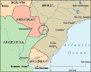 Map of the Triple Frontier area friendly to FARC and Islamic guerillas