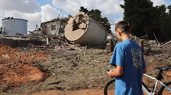 Destroyed building in aftermath of Iranian attack on Israe