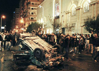 The remains of a car bomb outside a Baghdad Church