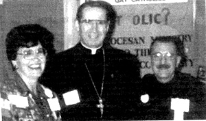 Cardinal Mahony welcoming visitors to his gay ministry