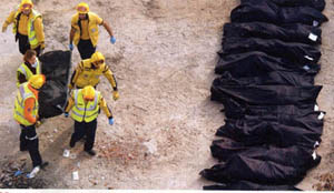 Spanish dead are collected after the terrorist attack on the train