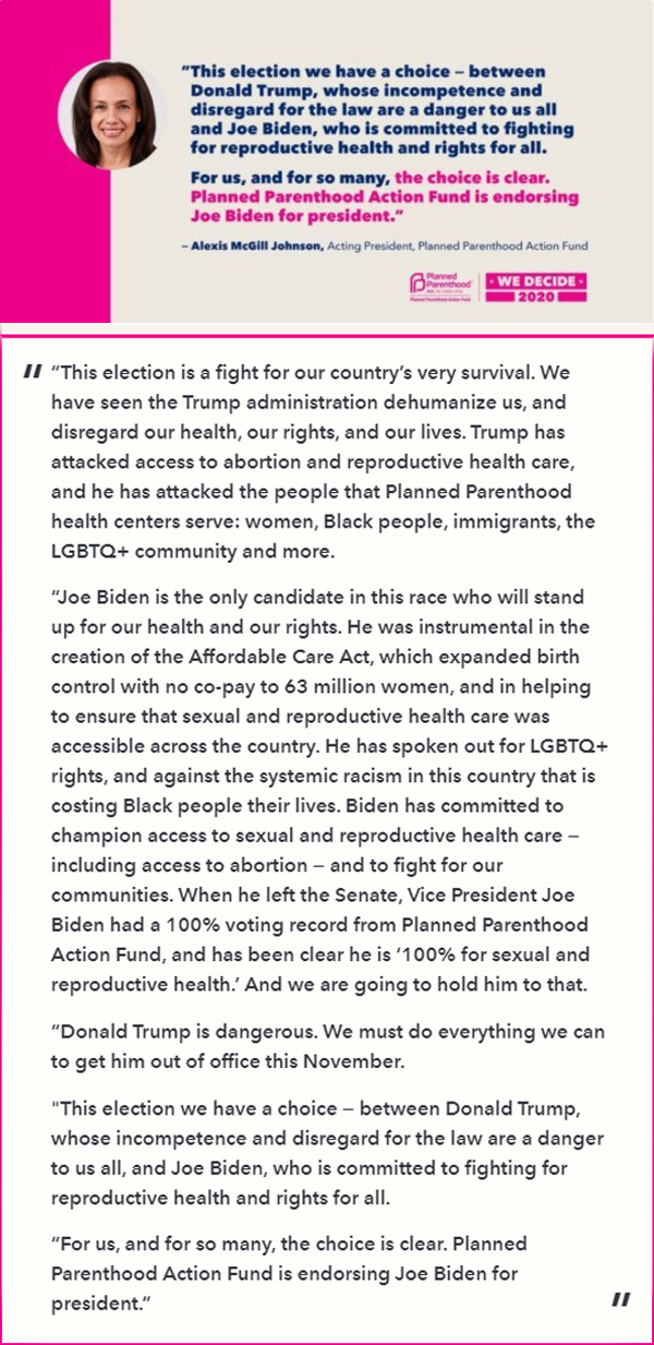 Planned Parenthood endoreses Joe Biden 2