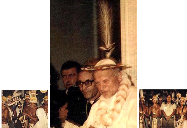 John Paul II wearing an Indian headdress