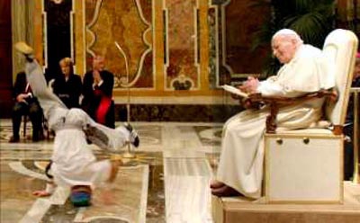 John Paul II observing a Polish break-dancer