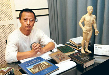 Monk Liu Ming in his Taoist office