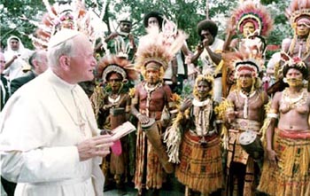 John PaUl II greets nude native women