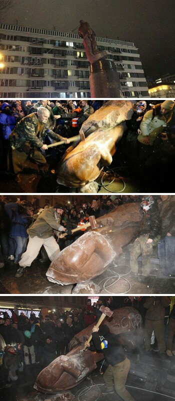 Statues of Lenin desroyed at the Ukrainean Revolution