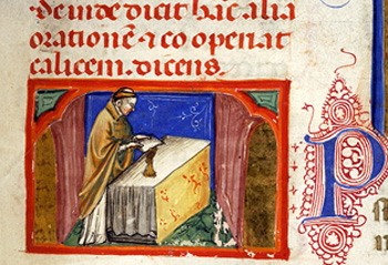 Medieval manuscript depicting the offertory