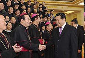 CPA president Lui Bainian greeting Chinese officials